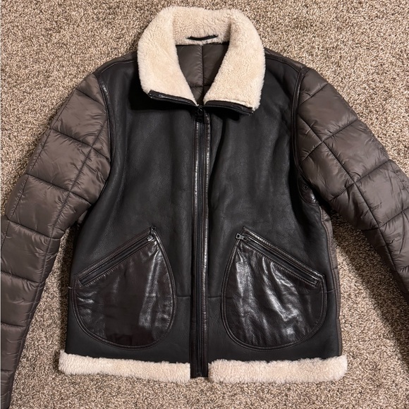 Emiliano Zapata Shearling & Leather Puffer Jacket Size 56 - Picture 5 of 15